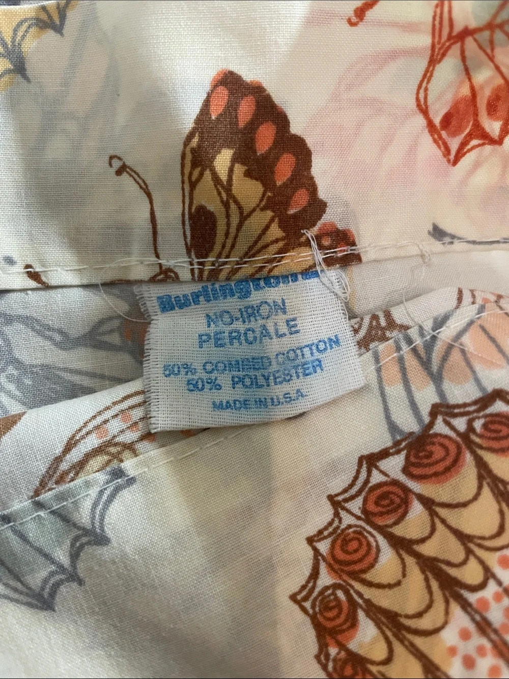 Vintage Burlington Butterfly Print Pillowcases with Orange and Gray Butterflies